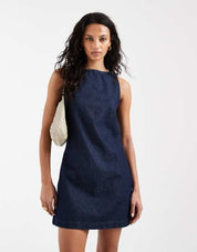 Indigo Denim V-Neck Trapeze Dress
