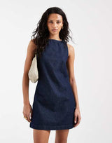 Indigo Denim V-Neck Trapeze Dress