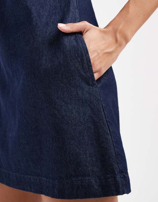 Indigo Denim V-Neck Trapeze Dress