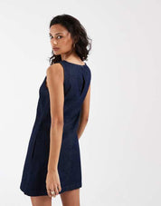 Indigo Denim V-Neck Trapeze Dress