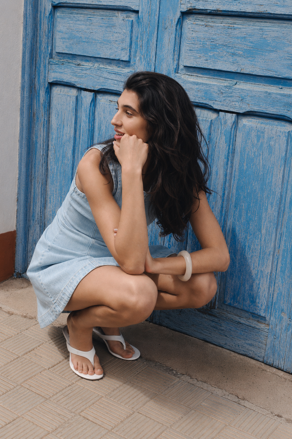 Navy Denim Crew-Neck Trapeze Dress