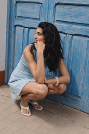 Navy Denim Crew-Neck Trapeze Dress