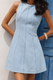 Navy Denim Crew-Neck Trapeze Dress