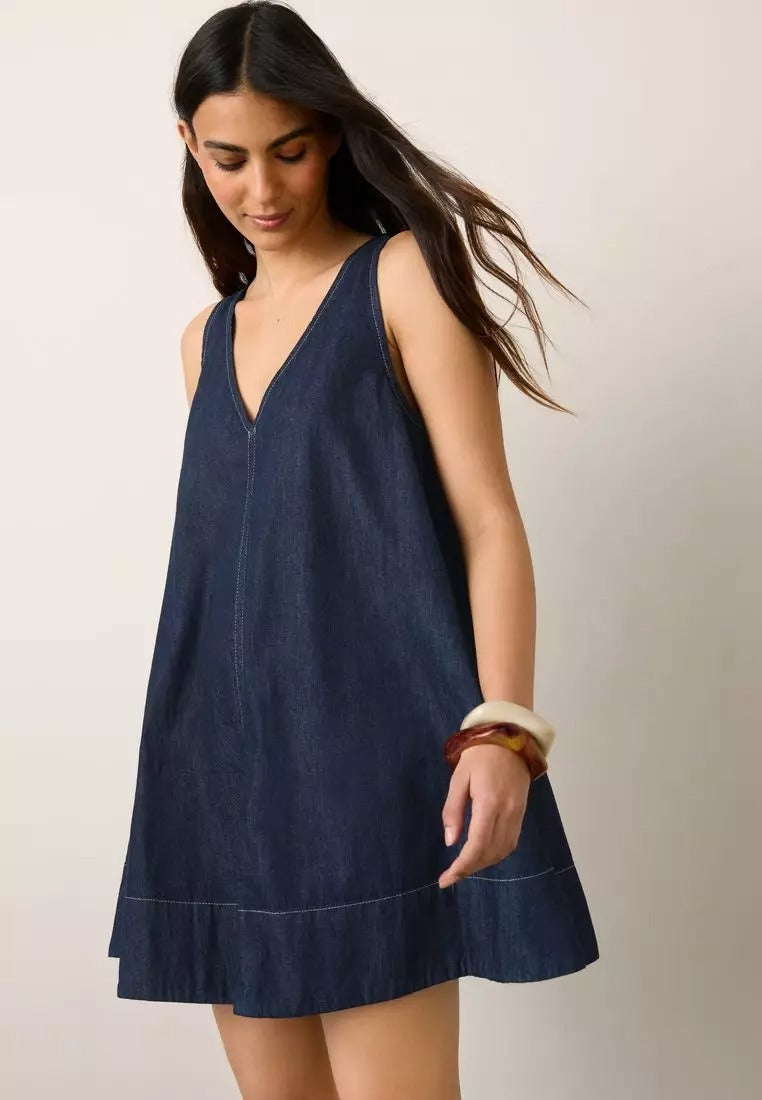 Light Denim Crew-Neck A-Line Dress