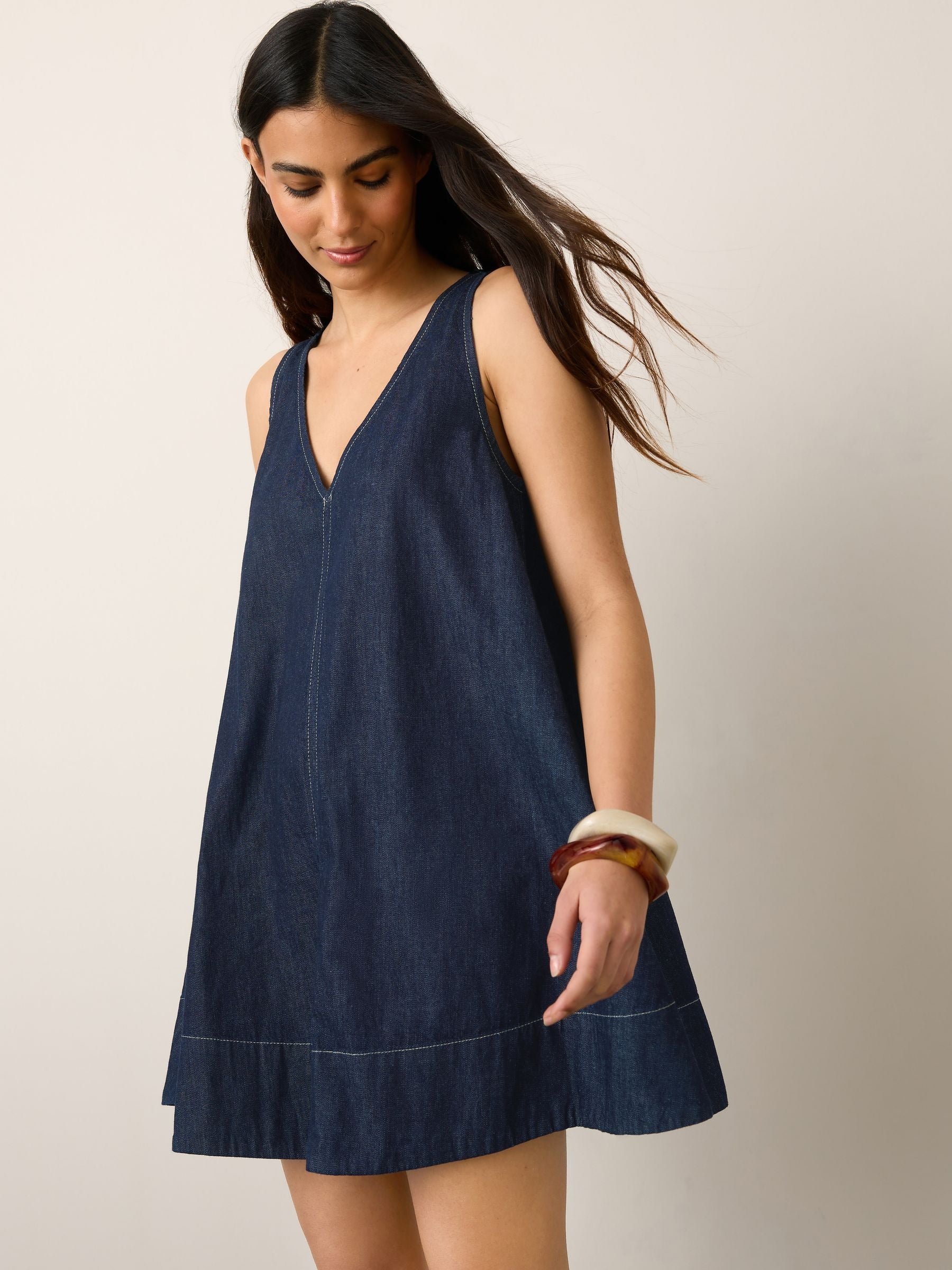 Light Denim Crew-Neck A-Line Dress