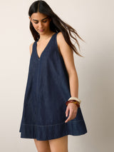 Light Denim Crew-Neck A-Line Dress