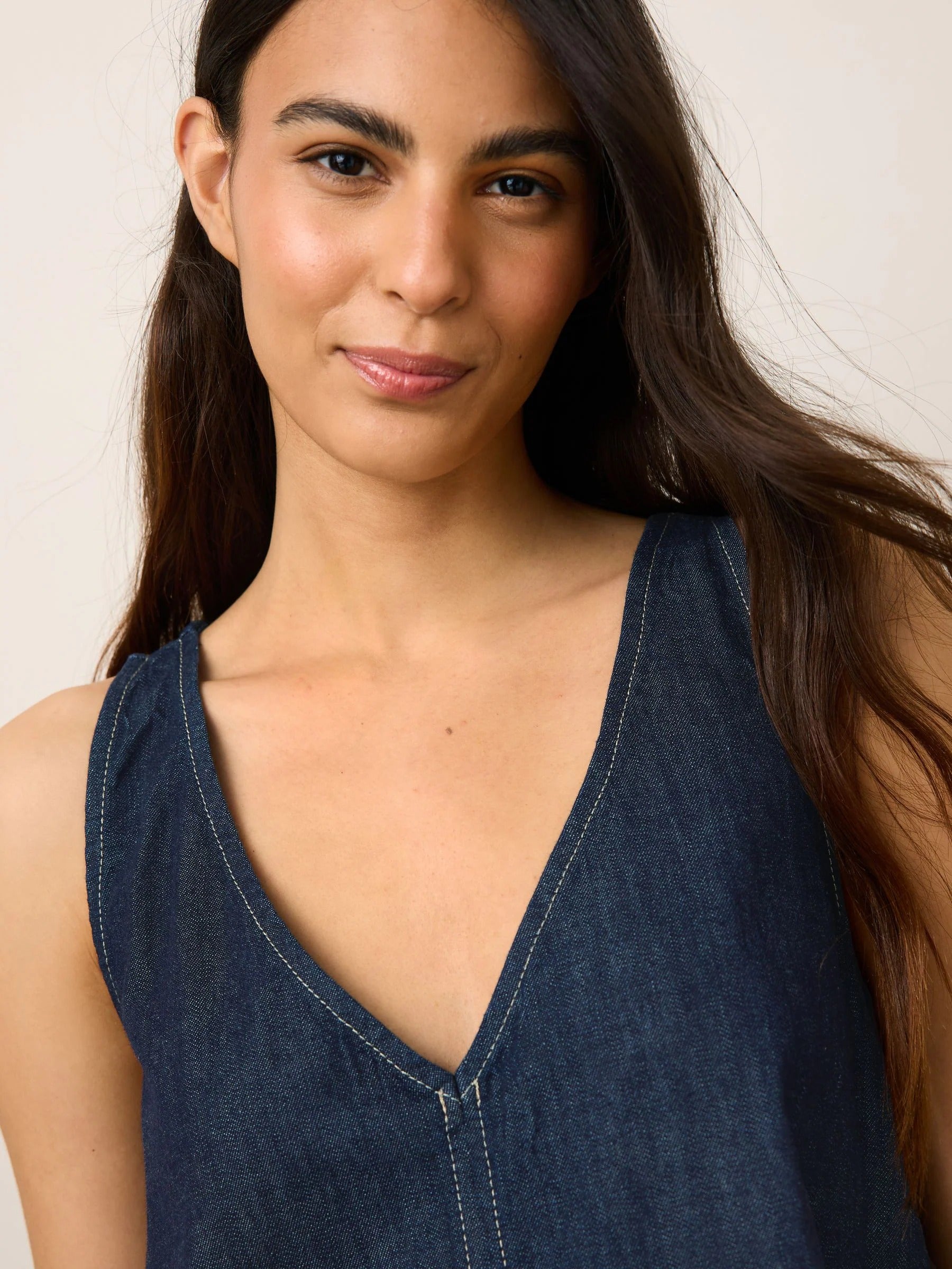 Light Denim Crew-Neck A-Line Dress
