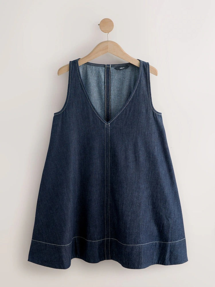 Light Denim Crew-Neck A-Line Dress
