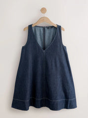 Light Denim Crew-Neck A-Line Dress