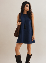 Navy Denim Collared Sleeveless Dress