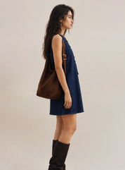 Navy Denim Collared Sleeveless Dress