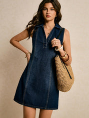 Navy Denim Halter Fit-Flare Dress