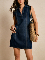 Navy Denim Halter Fit-Flare Dress