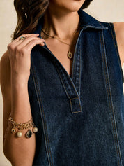 Navy Denim Halter Fit-Flare Dress