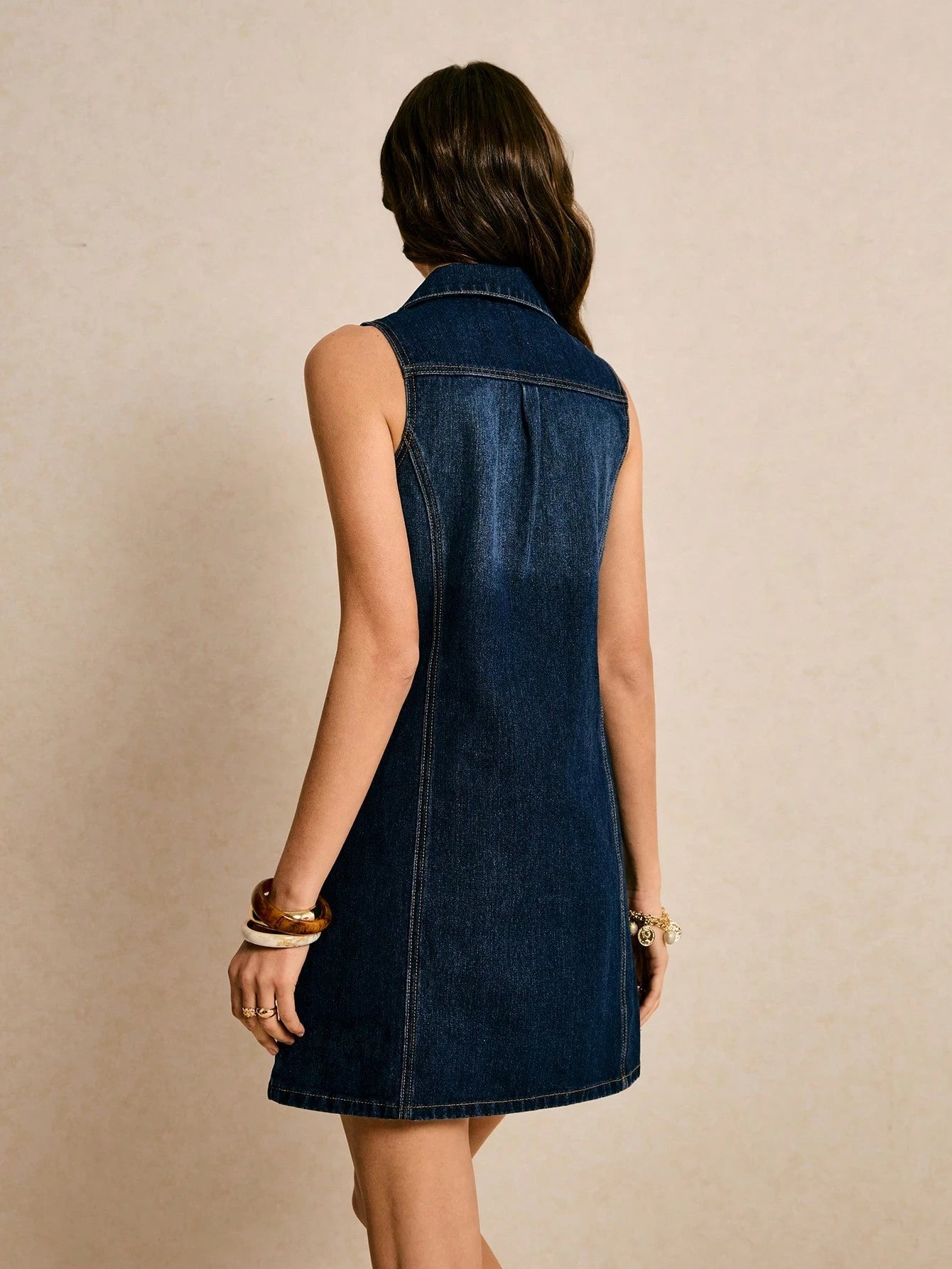 Navy Denim Halter Fit-Flare Dress
