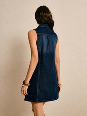 Navy Denim Halter Fit-Flare Dress
