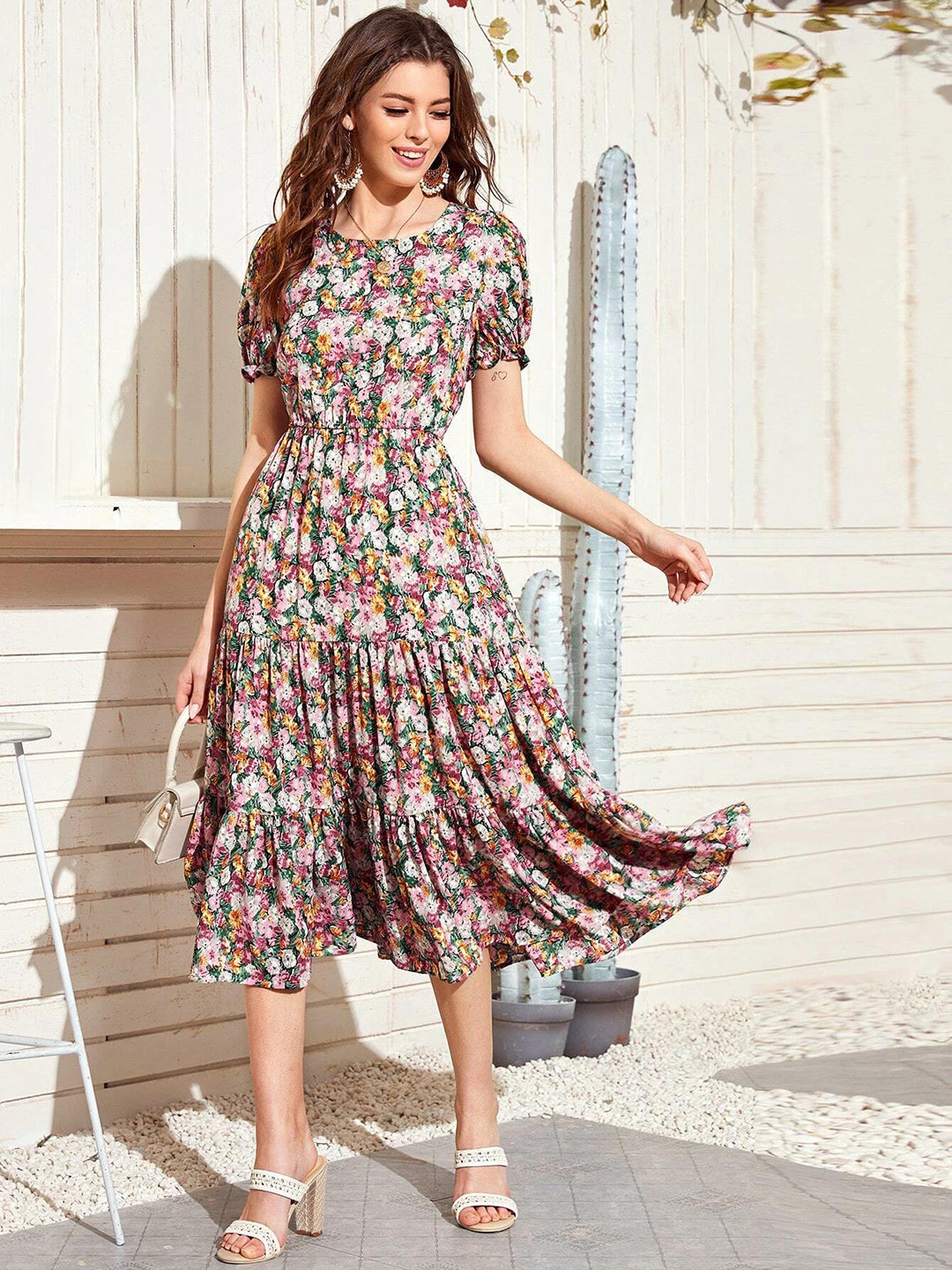 KOTTY Women's Shoulder Straps A-Line Midi Dress