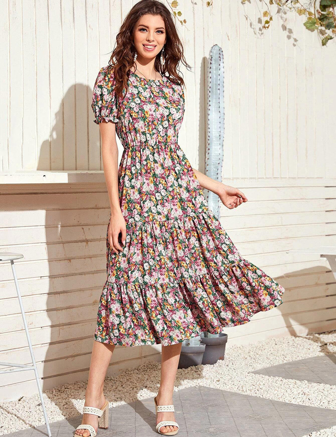 KOTTY Women's Shoulder Straps A-Line Midi Dress