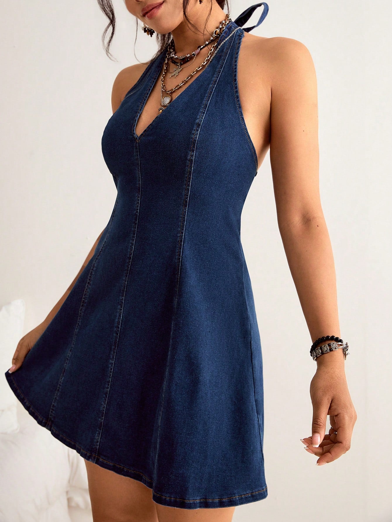 Blue Peplum Mini Denim Dress