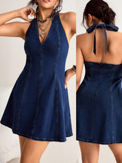 Blue Peplum Mini Denim Dress