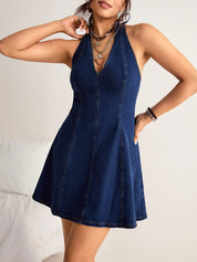 Blue Peplum Mini Denim Dress