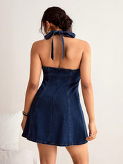 Blue Peplum Mini Denim Dress