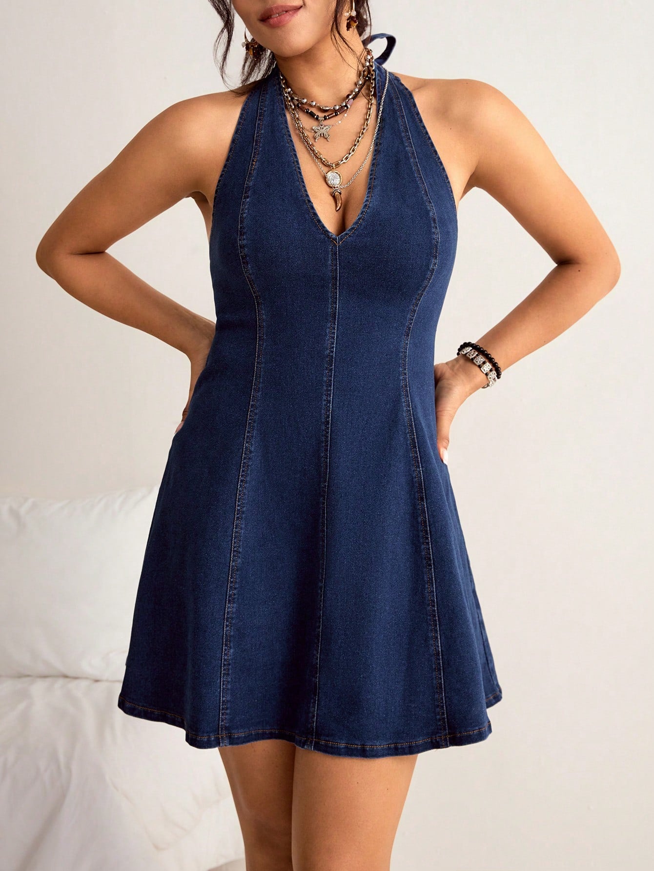 Blue Peplum Mini Denim Dress