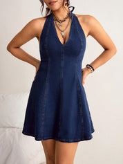 Blue Peplum Mini Denim Dress