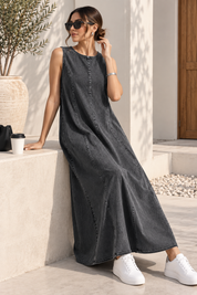 Kotty Dark Grey Sleeveless Washed Denim Maxi Dress Women
