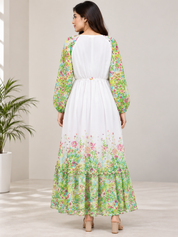 Women Green Floral Print V-Neck Maxi Dress