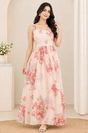 Women Pink Floral Printed Sleeveless Maxi Dress