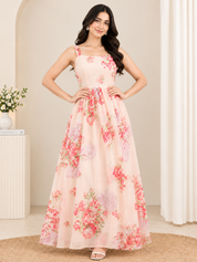 Women Pink Floral Printed Sleeveless Maxi Dress