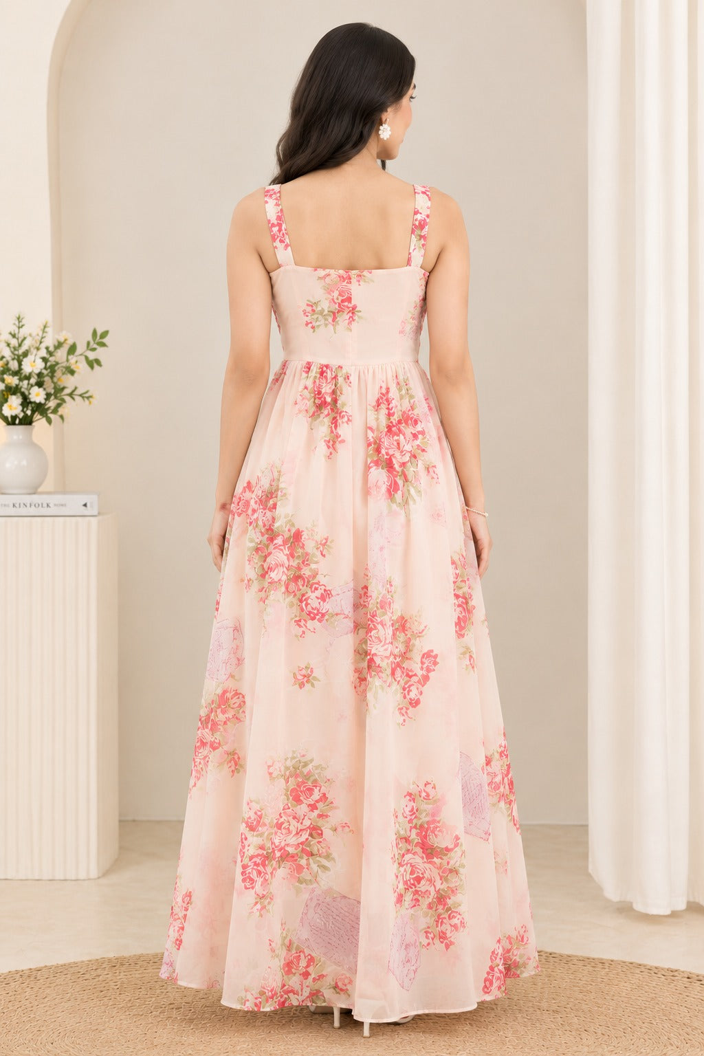 Women Pink Floral Printed Sleeveless Maxi Dress
