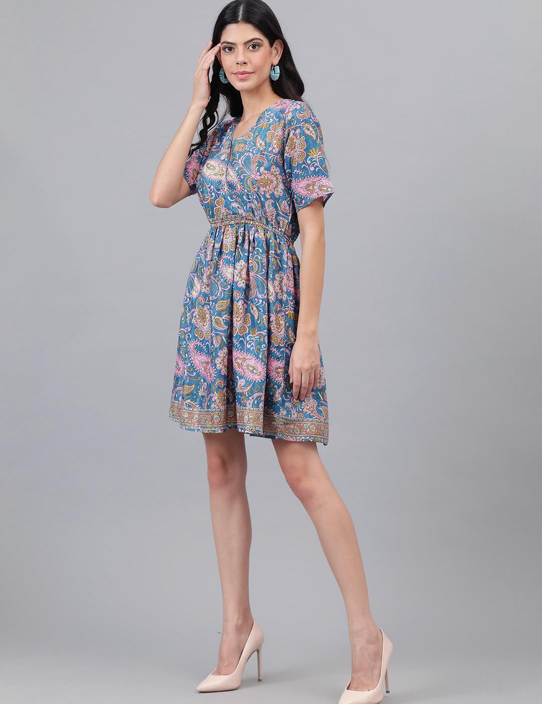 KOTTY Women's V-Neck Ruffled Empire Dress