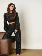 KOTTY Women Two Piece Dress Black Maxi/Full Length Dress 