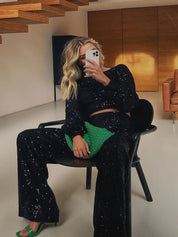 KOTTY Women Two Piece Dress Black Maxi/Full Length Dress 