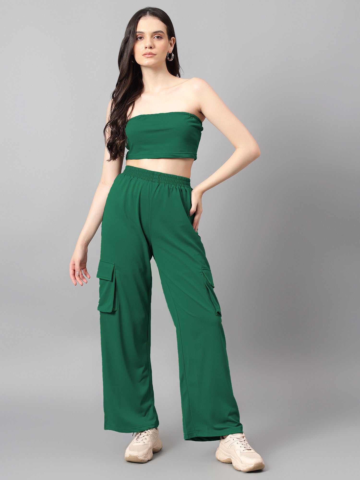 KOTTY Women Two Piece Dress Green Maxi/Full Length Dress 