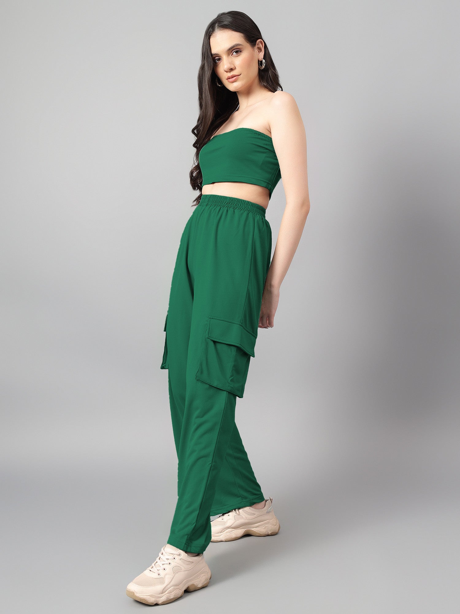 KOTTY Women Two Piece Dress Green Maxi/Full Length Dress 