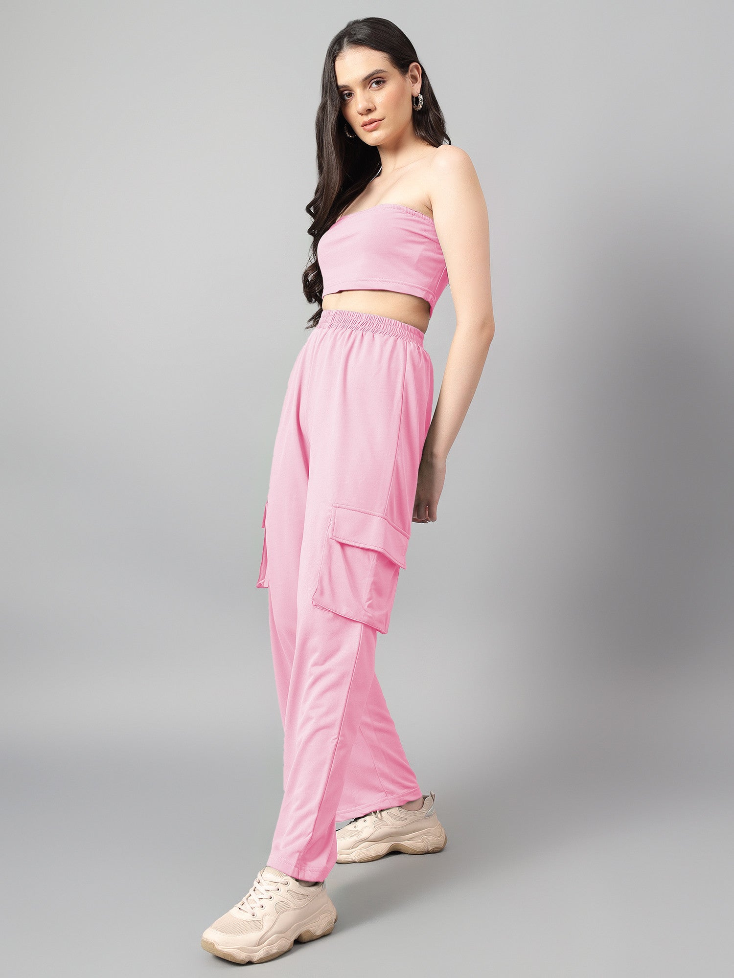 KOTTY Women Two Piece Dress Pink Maxi/Full Length Dress 