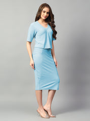 KOTTY Women Two Piece Dress Light Blue Below Knee Dress 