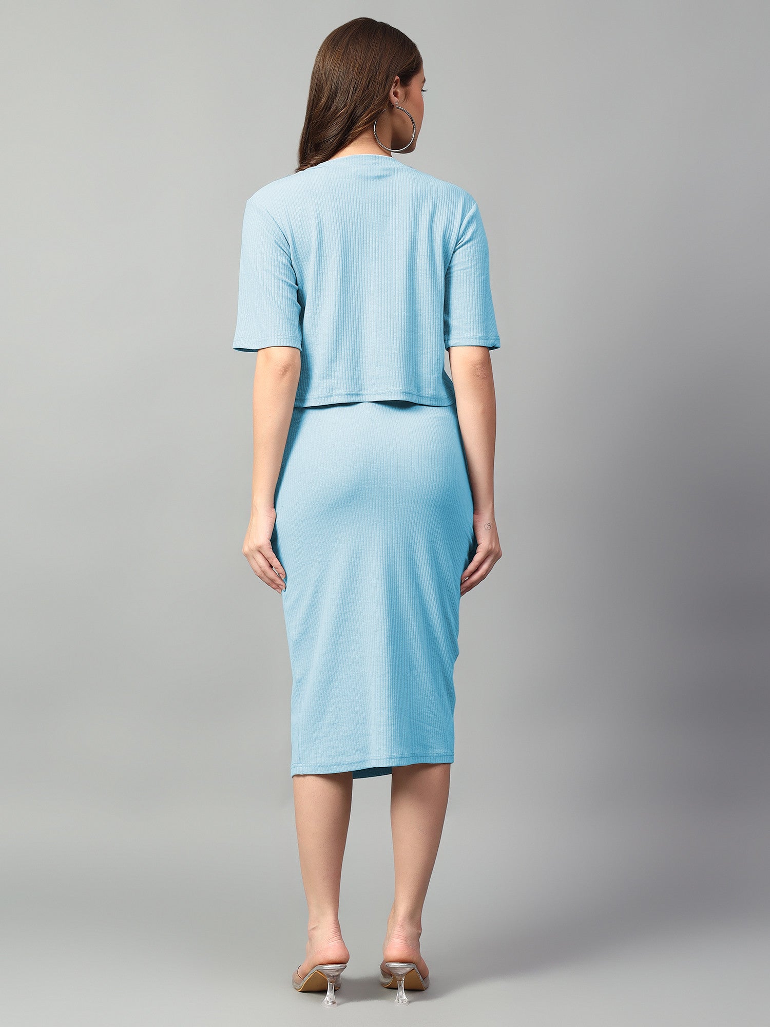 KOTTY Women Two Piece Dress Light Blue Below Knee Dress 