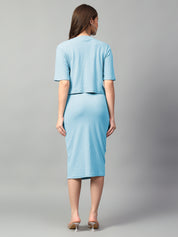 KOTTY Women Two Piece Dress Light Blue Below Knee Dress 