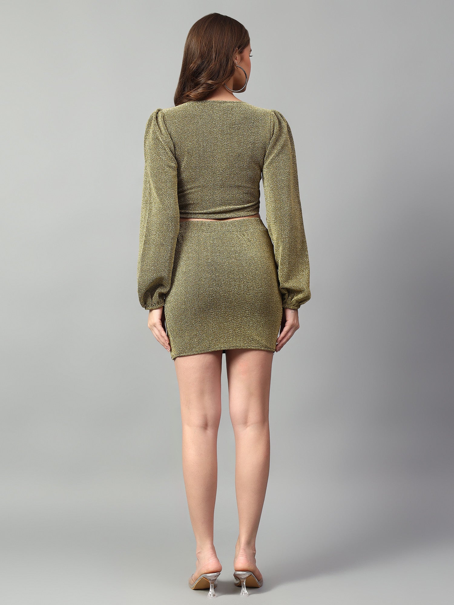 KOTTY Women Two Piece Dress Green Above Knee/Mid Thigh Length Dress 