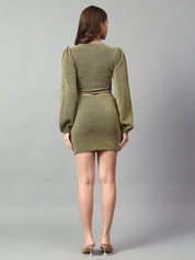 KOTTY Women Two Piece Dress Green Above Knee/Mid Thigh Length Dress 