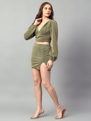 KOTTY Women Two Piece Dress Green Above Knee/Mid Thigh Length Dress 