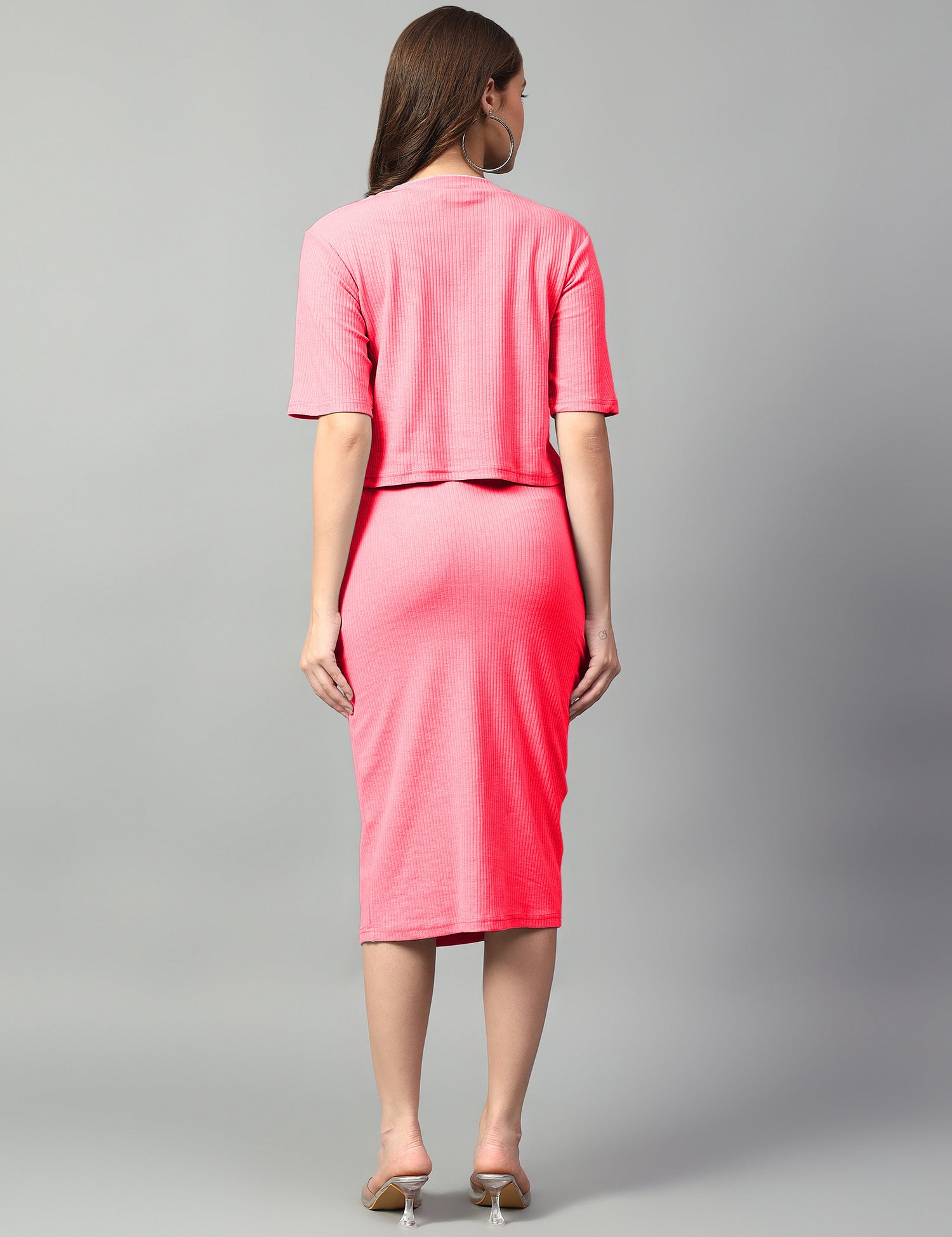 KOTTY Women Two Piece Dress Pink Below Knee Dress 