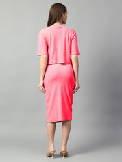 KOTTY Women Two Piece Dress Pink Below Knee Dress 