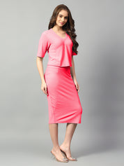 KOTTY Women Two Piece Dress Pink Below Knee Dress 