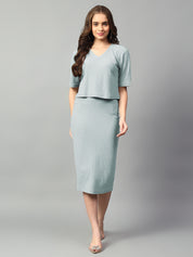 KOTTY Women Two Piece Dress Light Green Below Knee Dress 