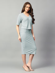 KOTTY Women Two Piece Dress Light Green Below Knee Dress 